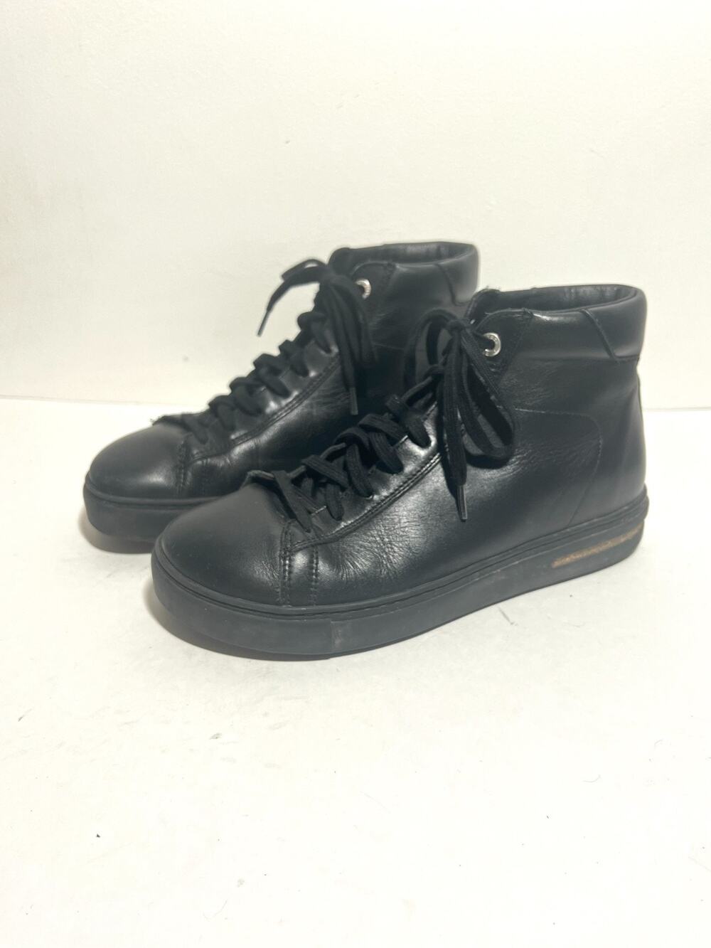 Birkenstock EUC Black Leather Bend Mid Lace Up Sneaker Shoe 37 Reg-Narrow 6-6.5